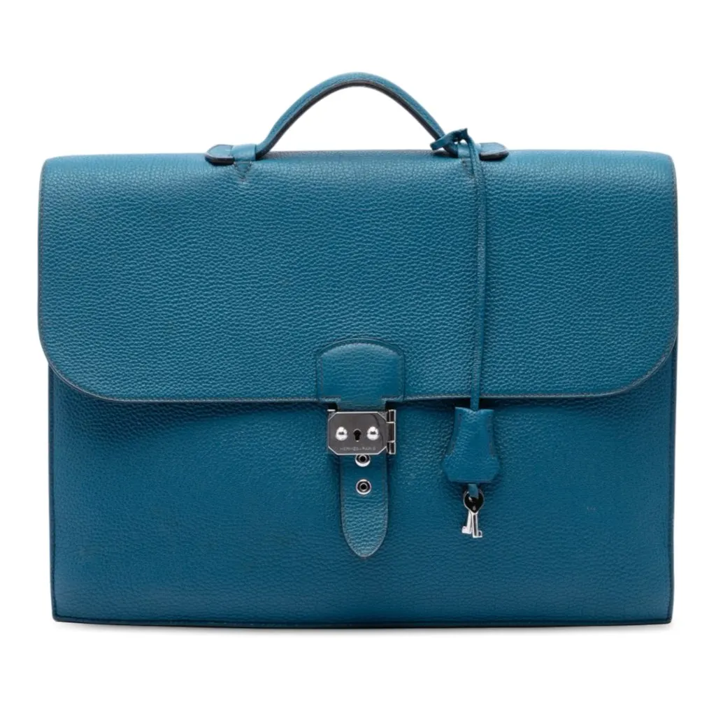 Hermès Togo Sac A Depeches 38 Blue Leather Very good - Front View