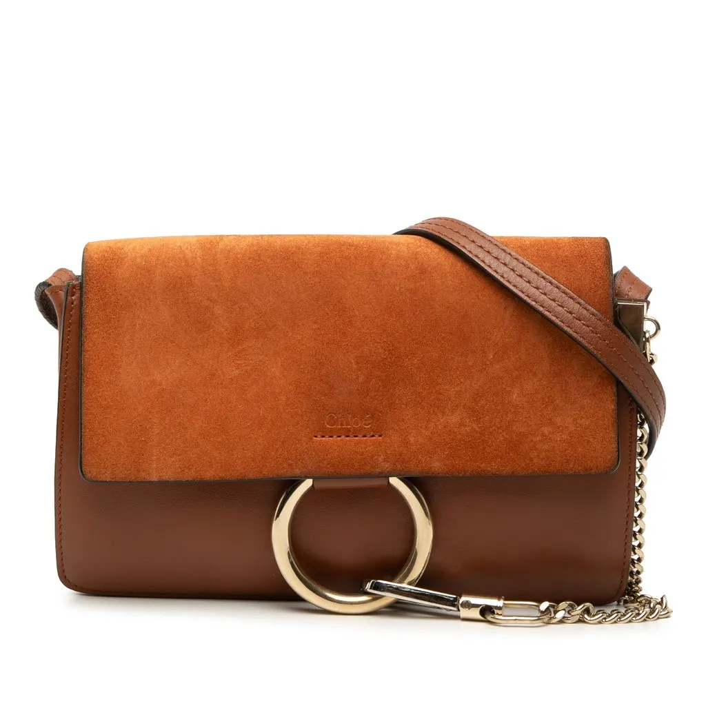 Chloé Small Suede and Calfskin Faye Crossbody Brown Leather Very good - Front View