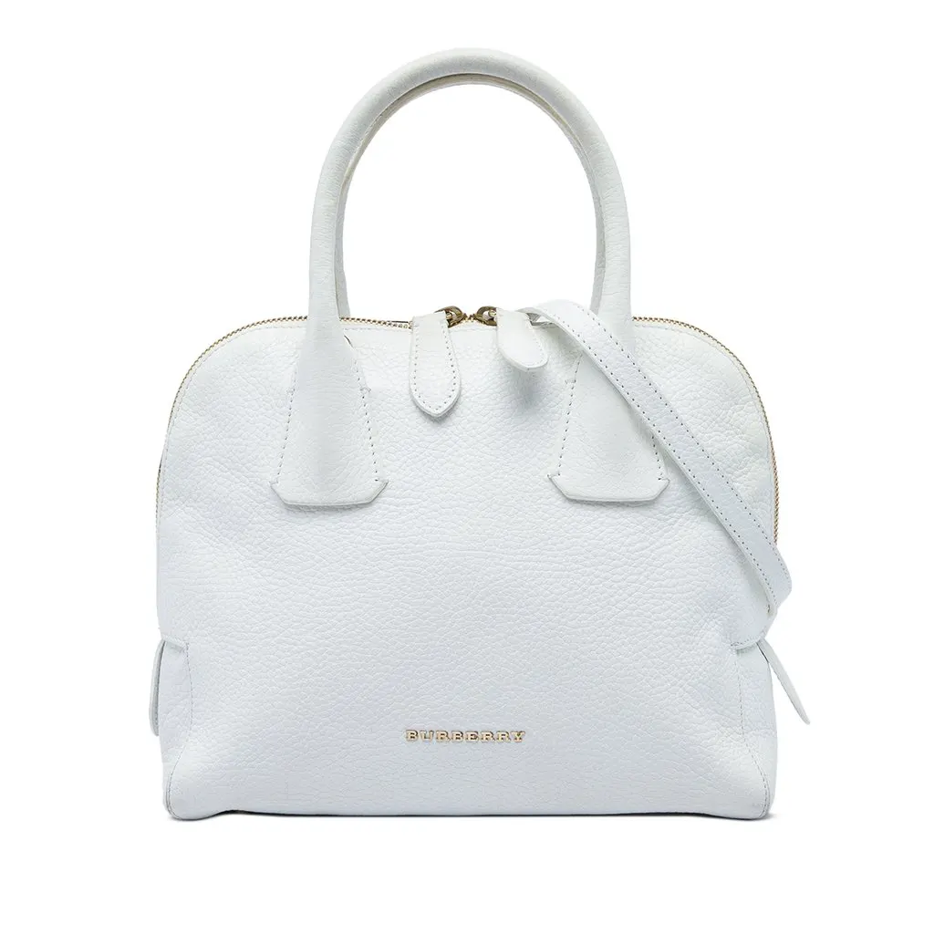 Burberry Small Grained Calfskin Greenwood Satchel White Leather Good - Front View