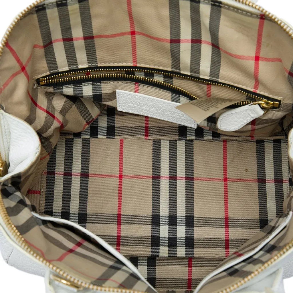 Burberry Small Grained Calfskin Greenwood Satchel White Leather Good - Model View