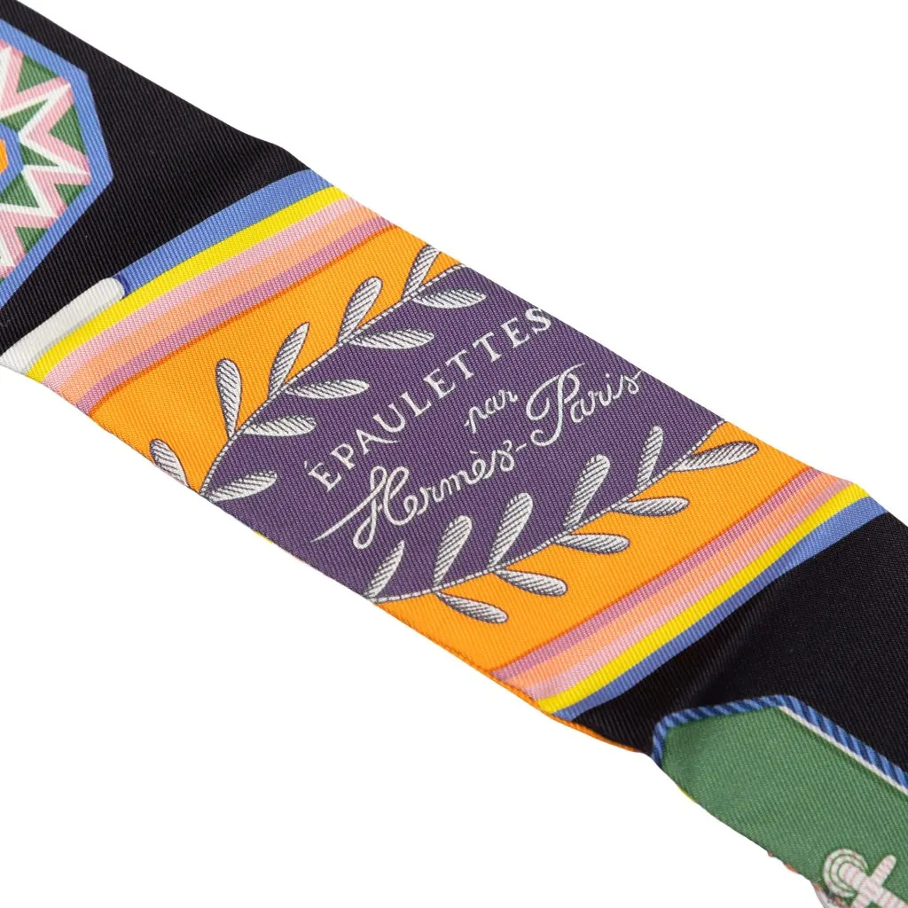 Hermès Epaulettes de Gala Silk Twilly Scarf Black Never worn - Back View