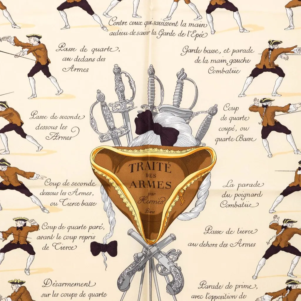 Hermès Traite Des Armes Silk Scarf 90 Beige Very good - Back View