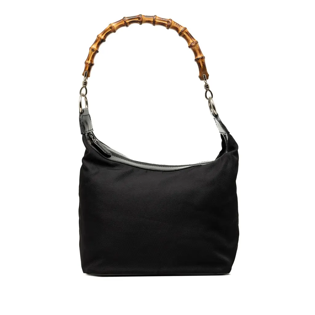 Gucci Nylon Bamboo Shoulder Bag Black Polyamide Good - Front View