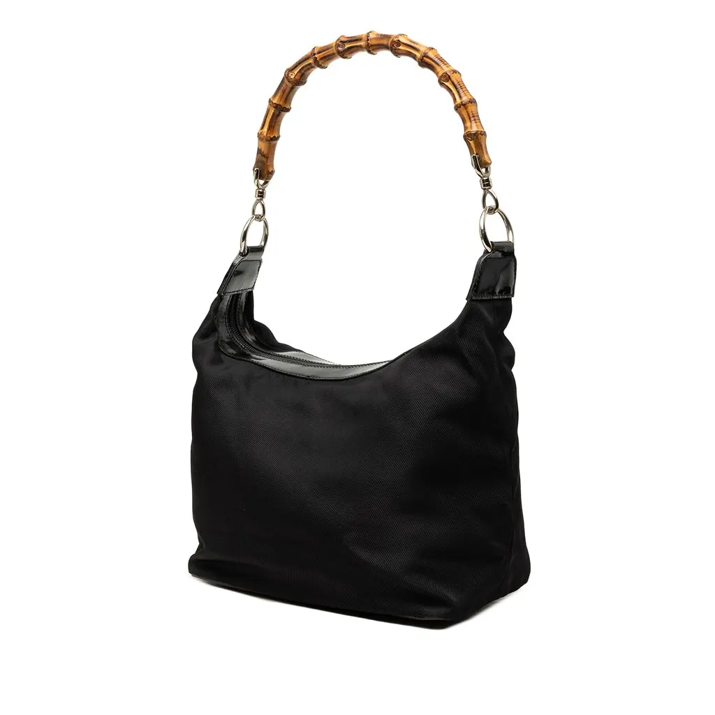 Gucci Nylon Bamboo Shoulder Bag Black Polyamide Good - Back View