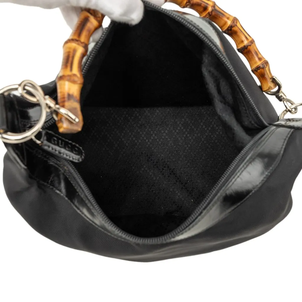 Gucci Nylon Bamboo Shoulder Bag Black Polyamide Good - Model View