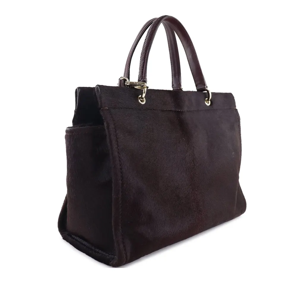Salvatore Ferragamo Pony Hair Gancini Satchel Brown Leather Very good - Back View
