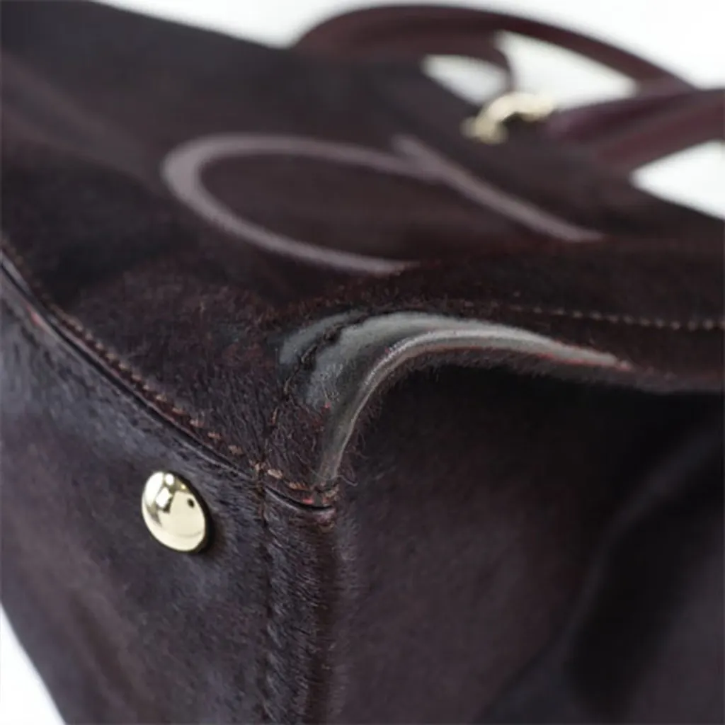 Salvatore Ferragamo Pony Hair Gancini Satchel Brown Leather Very good - Box View