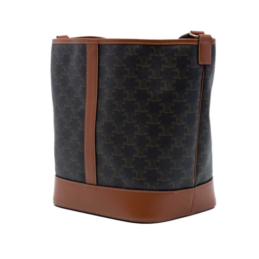 Celine Medium Triomphe Coated Canvas Bucket Bag Brown Very good - Back View