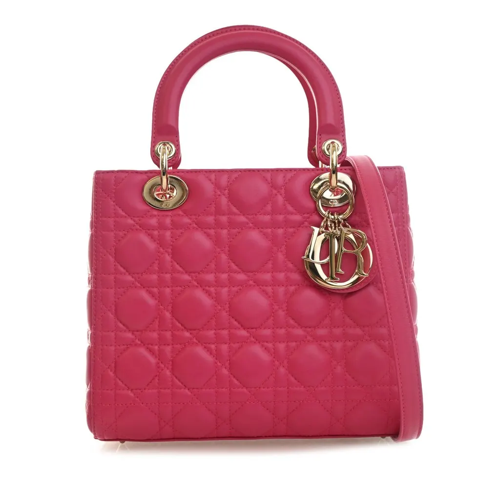 Dior Medium Lambskin Cannage Lady Dior Pink Leather Very good - Front View