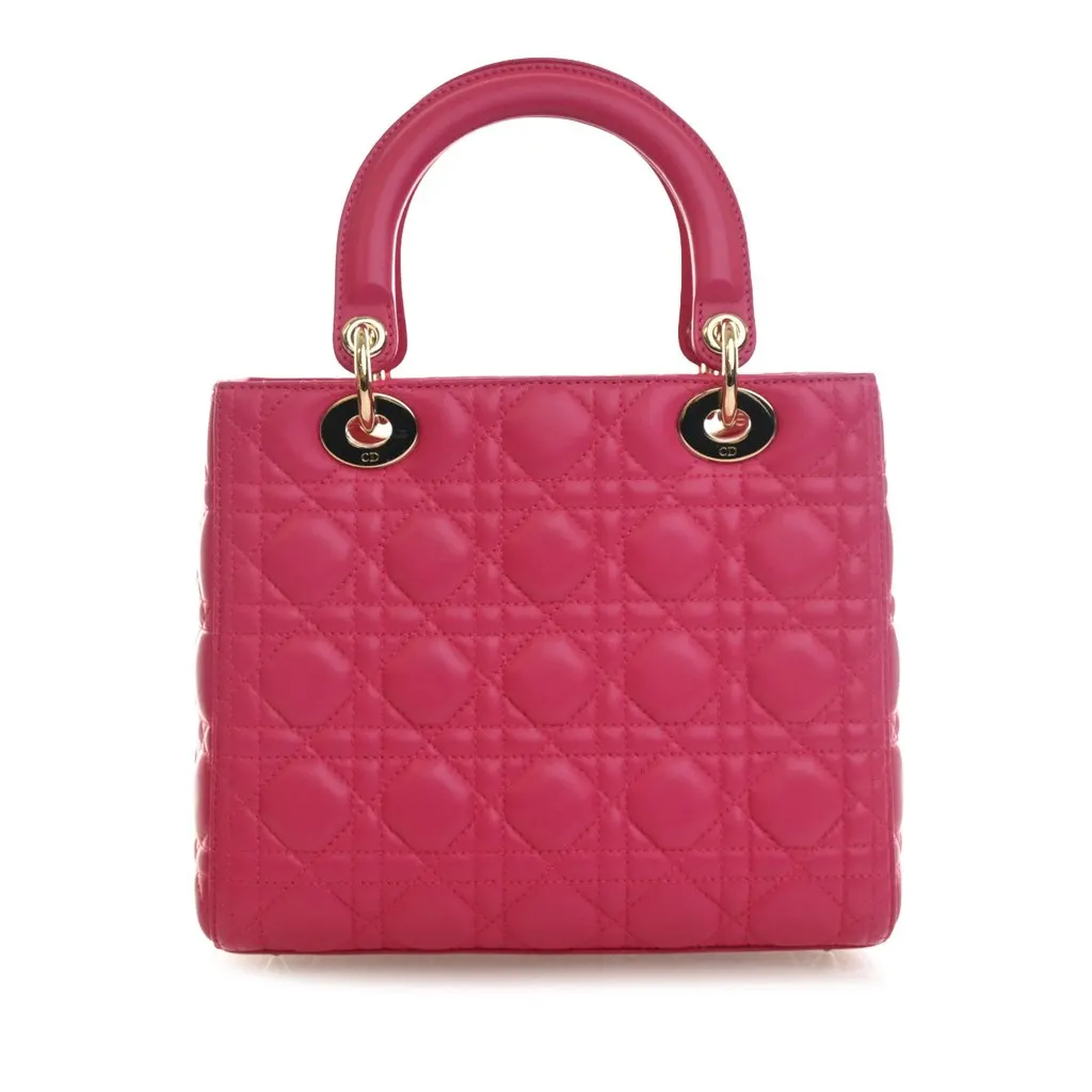 Dior Medium Lambskin Cannage Lady Dior Pink Leather Very good - Back View