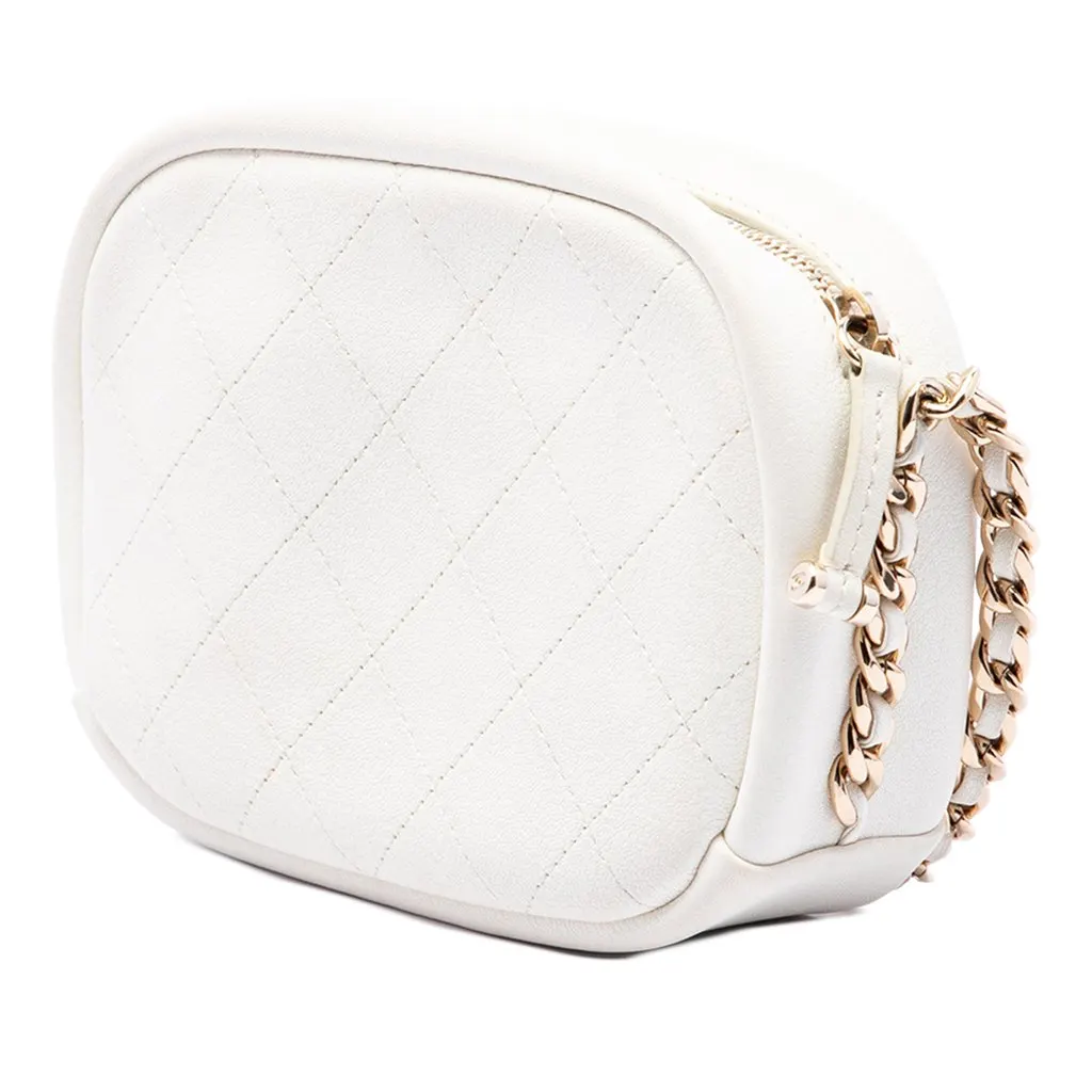 Chanel Small Quilted Goatskin Casual Trip Camera Bag White Leather Very good - Back View