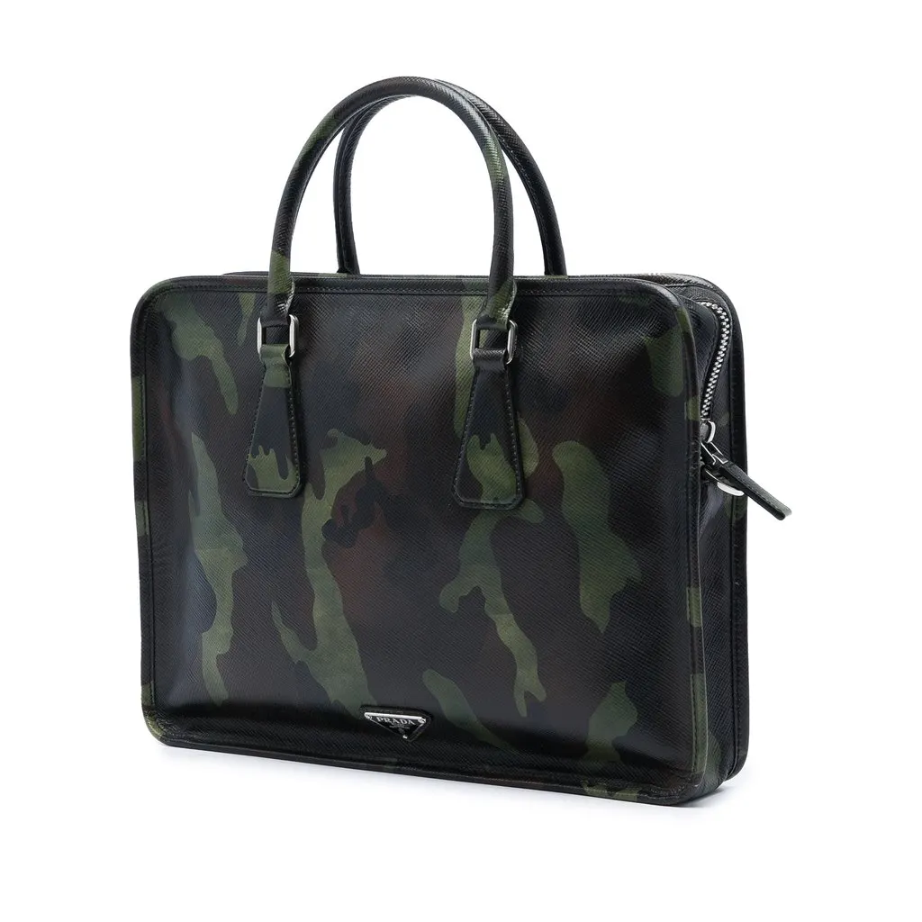 Prada Saffiano Camouflage Print Briefcase Blue Leather Very good - Back View