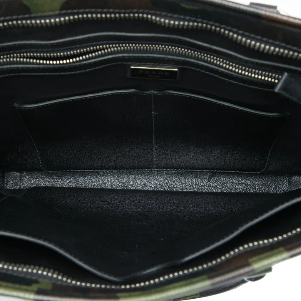Prada Saffiano Camouflage Print Briefcase Blue Leather Very good - Model View