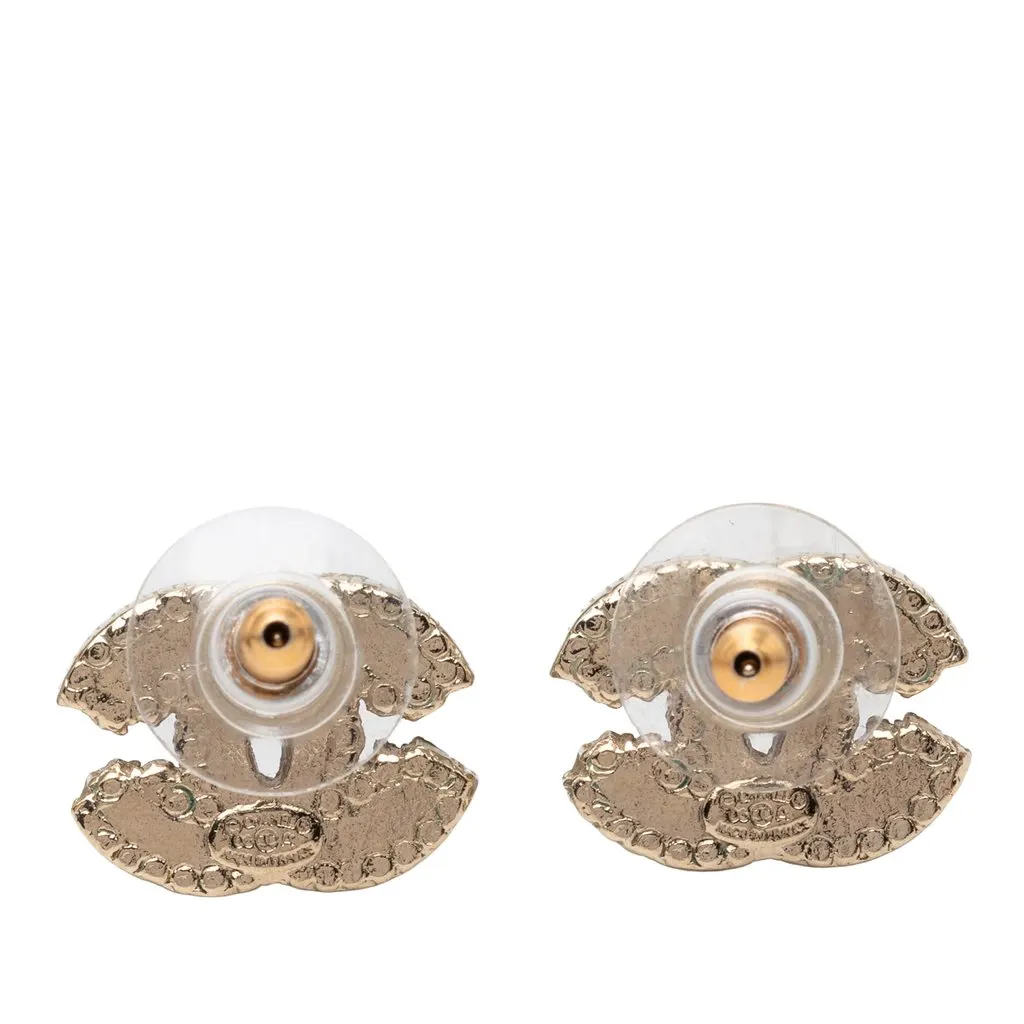 Chanel CC Brass Strass Enamel Push Back Earrings Silver Metal Very good - Back View