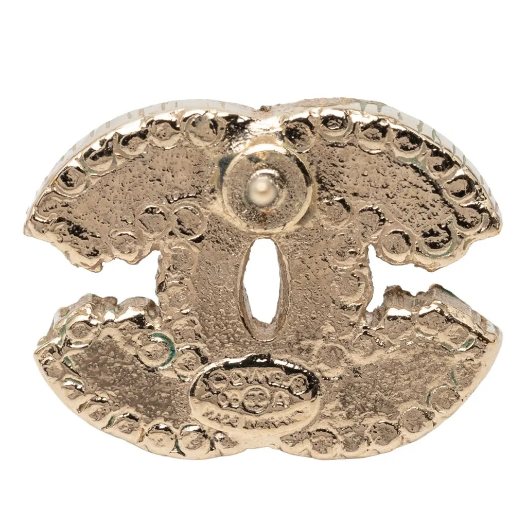 Chanel CC Brass Strass Enamel Push Back Earrings Silver Metal Very good - Inside View
