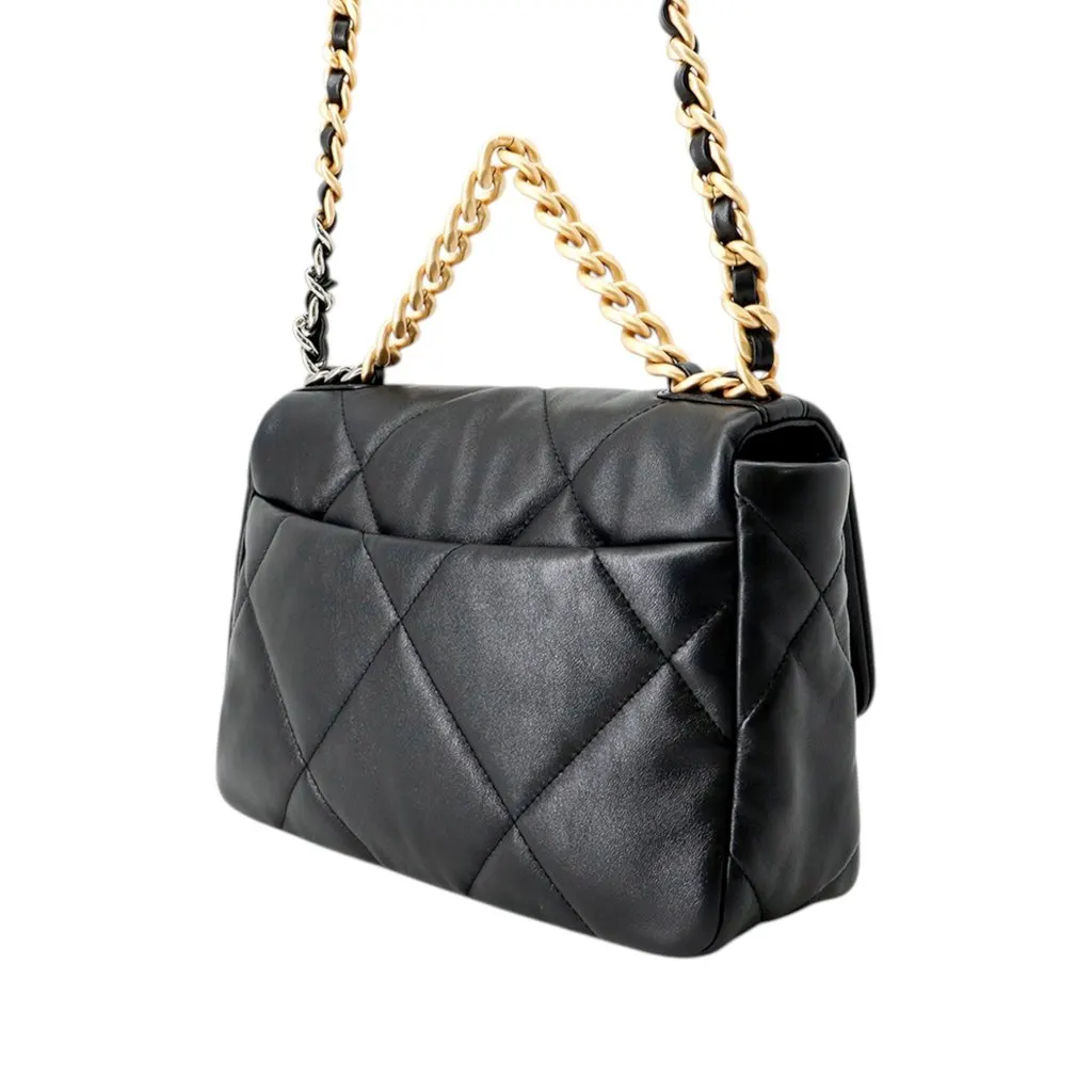 Chanel Medium Lambskin 19 Flap Black Leather Very good - Back View