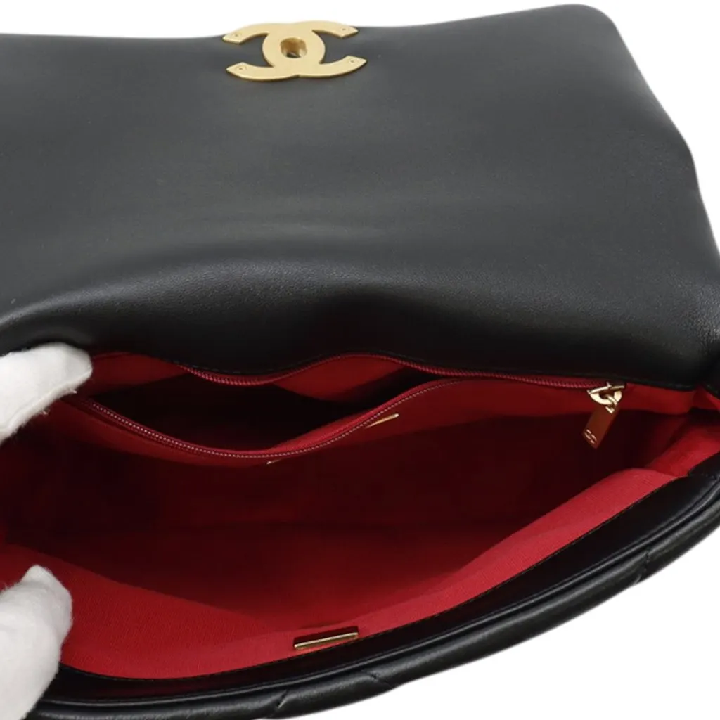 Chanel Medium Lambskin 19 Flap Black Leather Very good - Model View