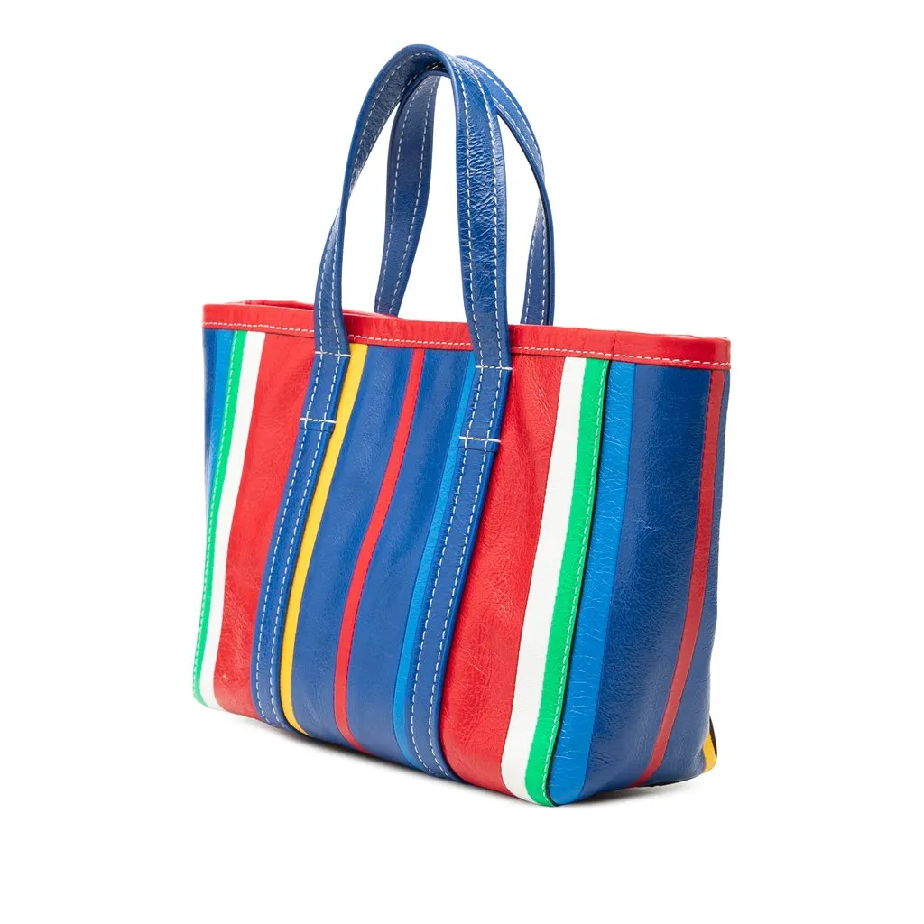 Balenciaga Small Lambskin Striped Barbes East West Shopper Tote Blue Leather Very good - Back View