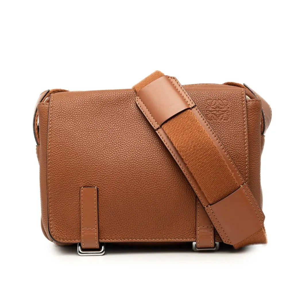 LOEWE Soft Grained Calfskin Military Messenger Bag XS Brown Leather Very good - Front View