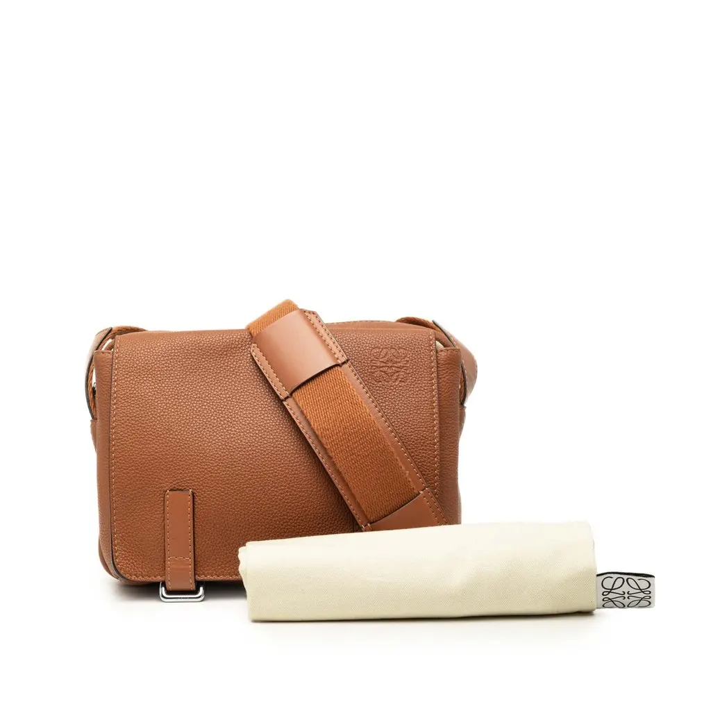 LOEWE Soft Grained Calfskin Military Messenger Bag XS Brown