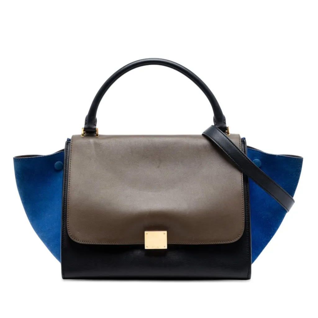 Celine Medium Tricolor Calfskin and Suede Trapeze Satchel Black Leather Very good - Front View