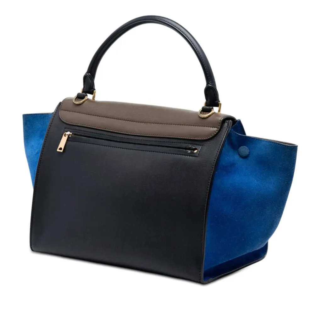 Celine Medium Tricolor Calfskin and Suede Trapeze Satchel Black Leather Very good - Back View