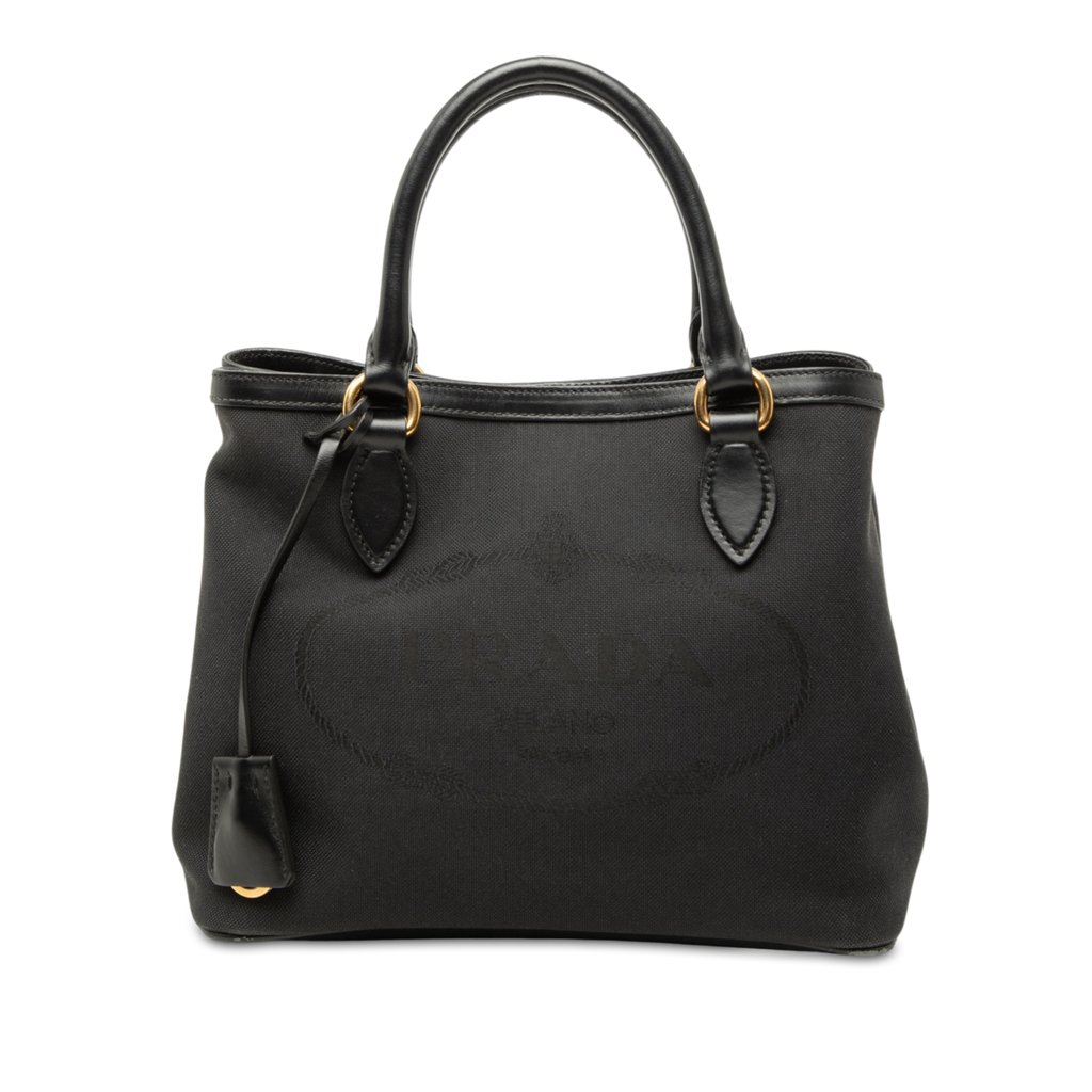 Prada Canvas Canapa Logo Satchel Black Medium | Pre-Owned Du