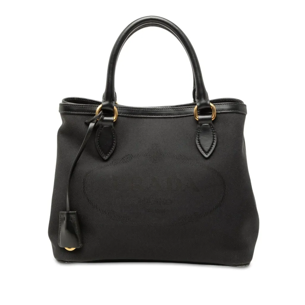 Prada Canvas Canapa Logo Satchel Black Very good - Front View