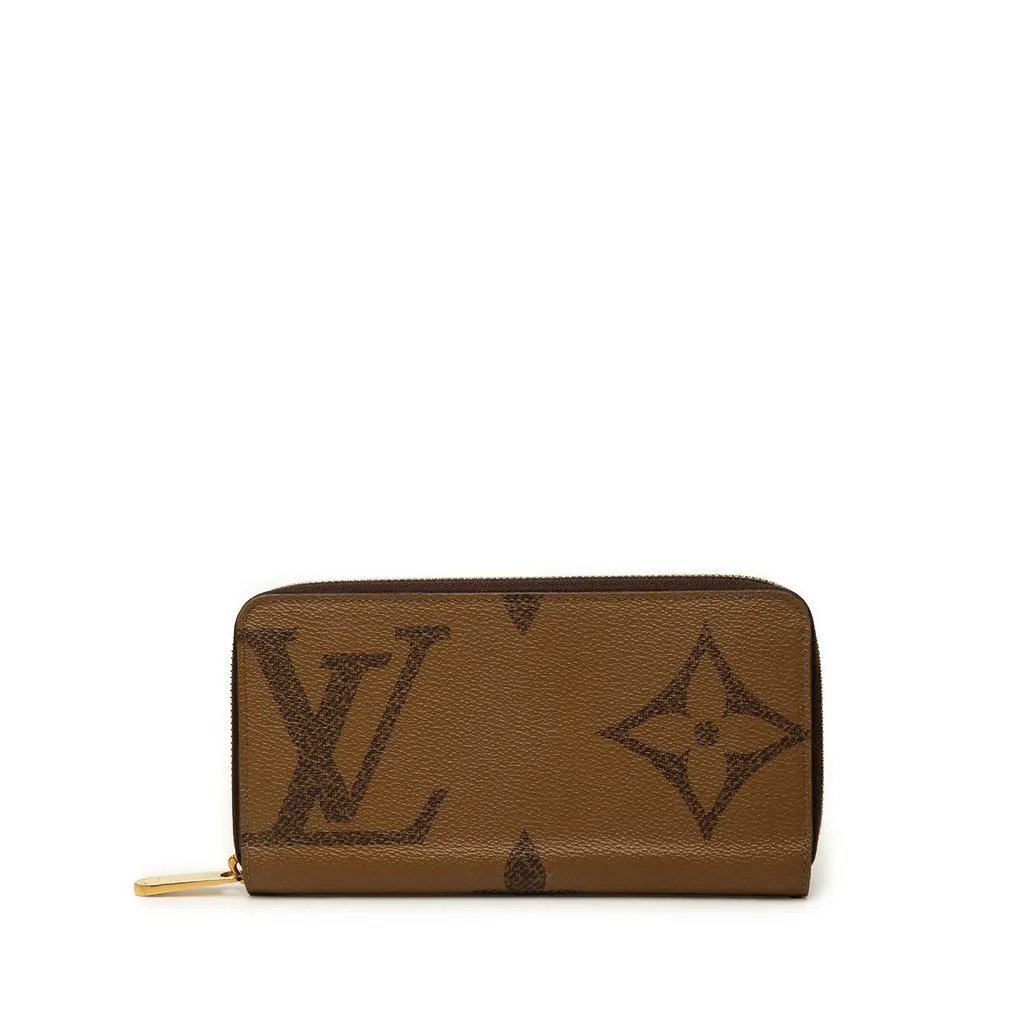 Louis Vuitton Monogram Giant Reverse Zippy Long Wallet Brown Canvas Good - Front View
