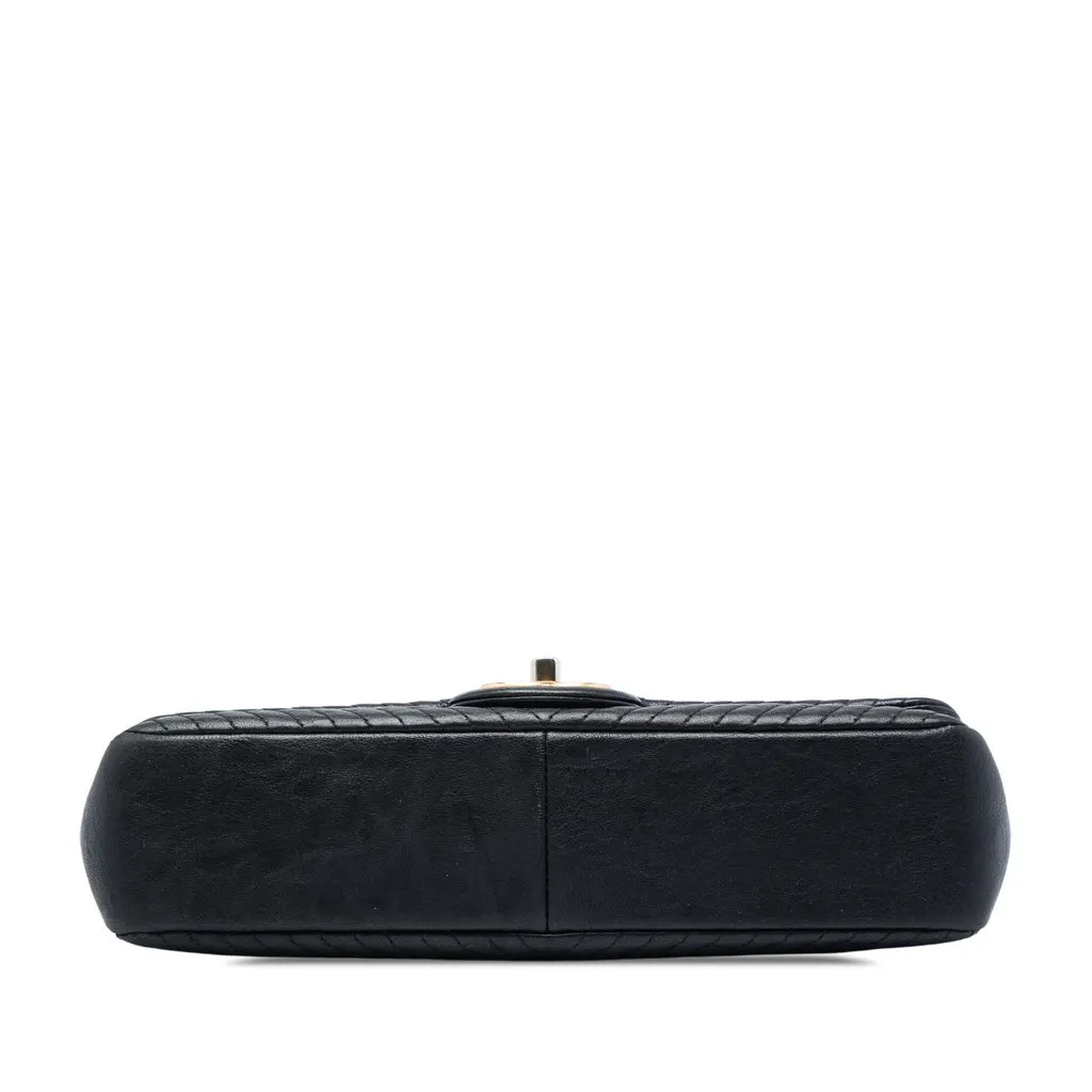 Chanel Medium Quilted Chevron Wrinkled Lambskin Surpique Flap Black Leather Very good - Inside View