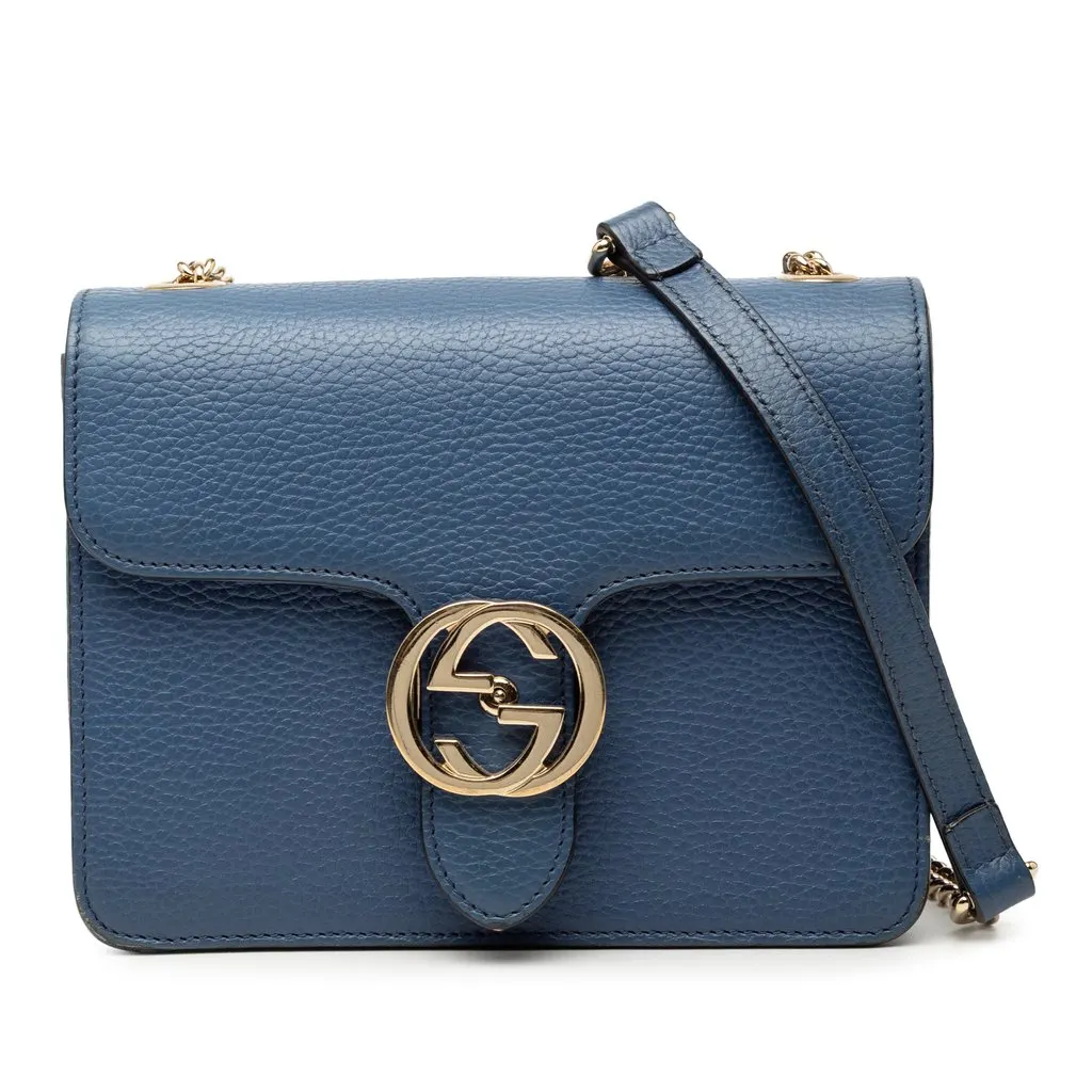 Gucci Small Dollar Calfskin Interlocking G Crossbody Blue Leather Very good - Front View