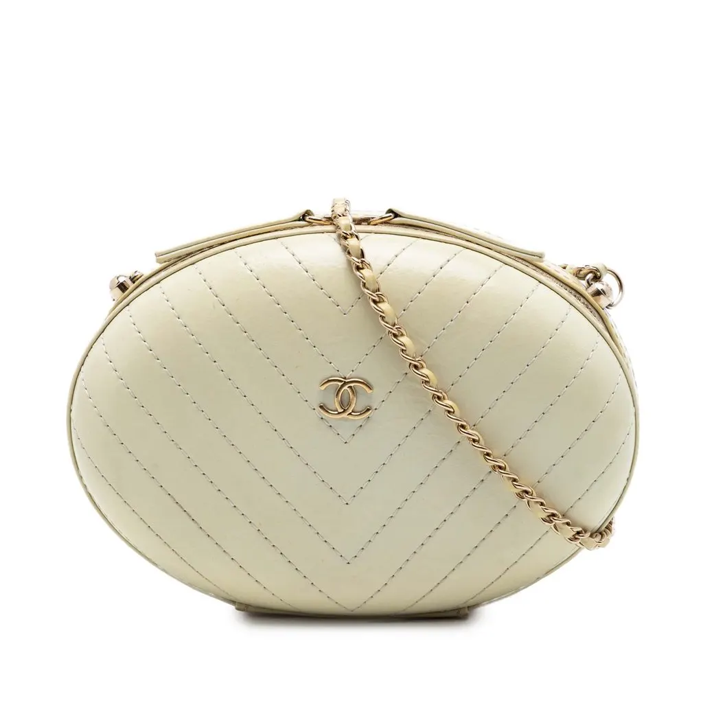 Chanel Chevron Stitched Calfskin La Pausa Evening Bag White Leather Very good - Front View