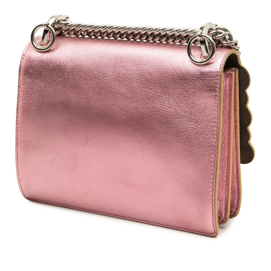 Fendi Mini Scalloped Metallic Studded Leather Kan I Crossbody Pink Leather Good - Back View