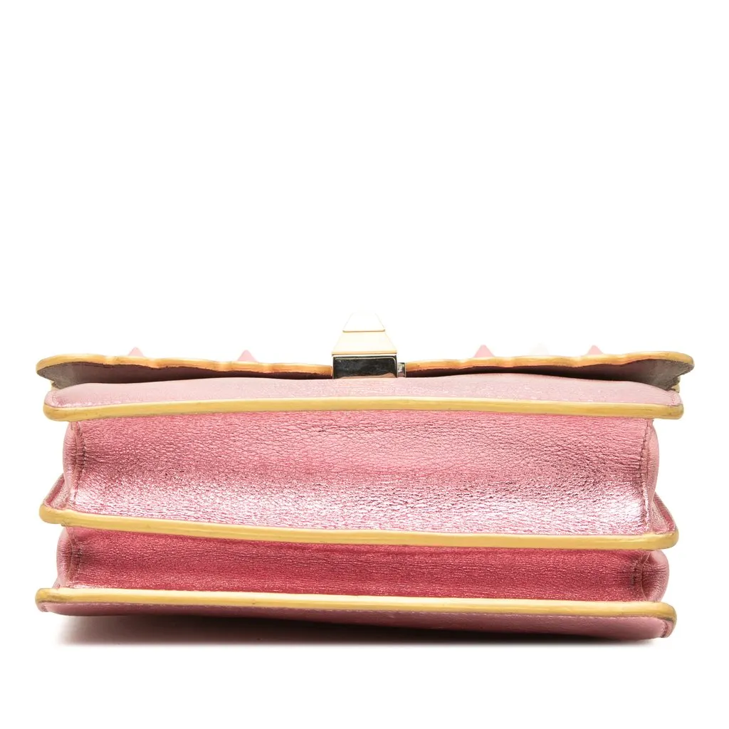 Fendi Mini Scalloped Metallic Studded Leather Kan I Crossbody Pink Leather Good - Inside View