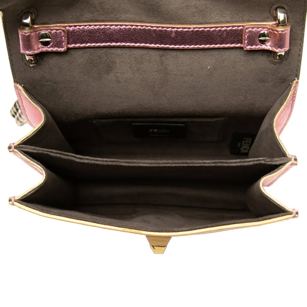 Fendi Mini Scalloped Metallic Studded Leather Kan I Crossbody Pink Leather Good - Model View