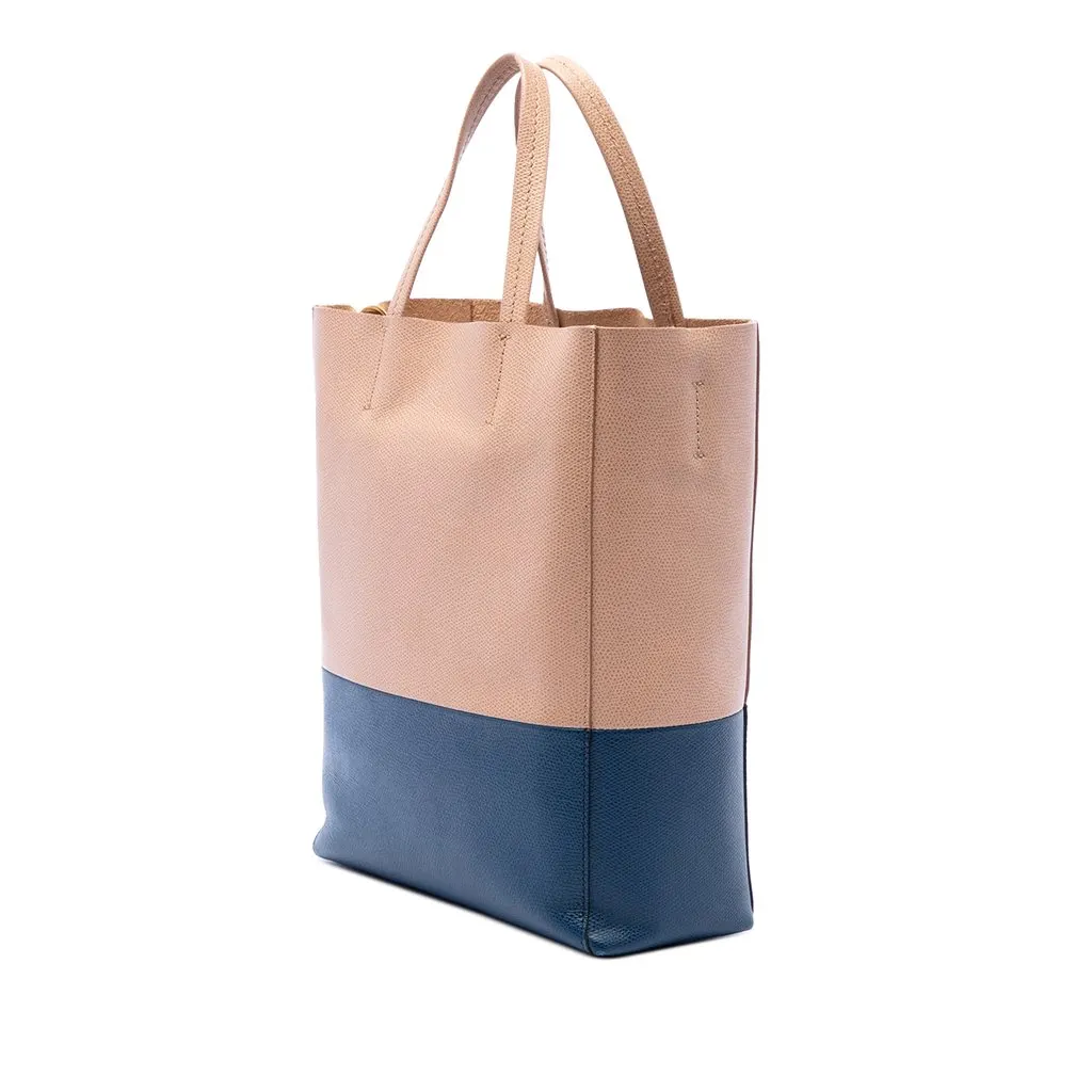 Celine Small Bicolor Grained Calfskin Vertical Cabas Tote Beige Leather Good - Back View