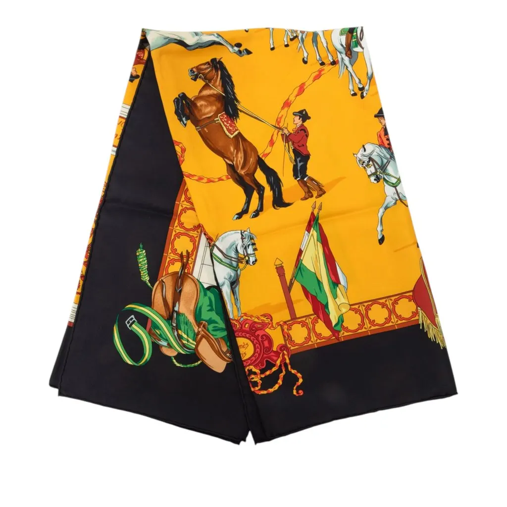Hermès Real Escuela Andaluza del Arte Ecuestre Silk Scarf 90 Yellow Silk Very good - Front View