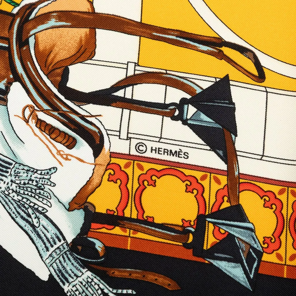 Hermès Real Escuela Andaluza del Arte Ecuestre Silk Scarf 90 Yellow Silk Very good - Model View