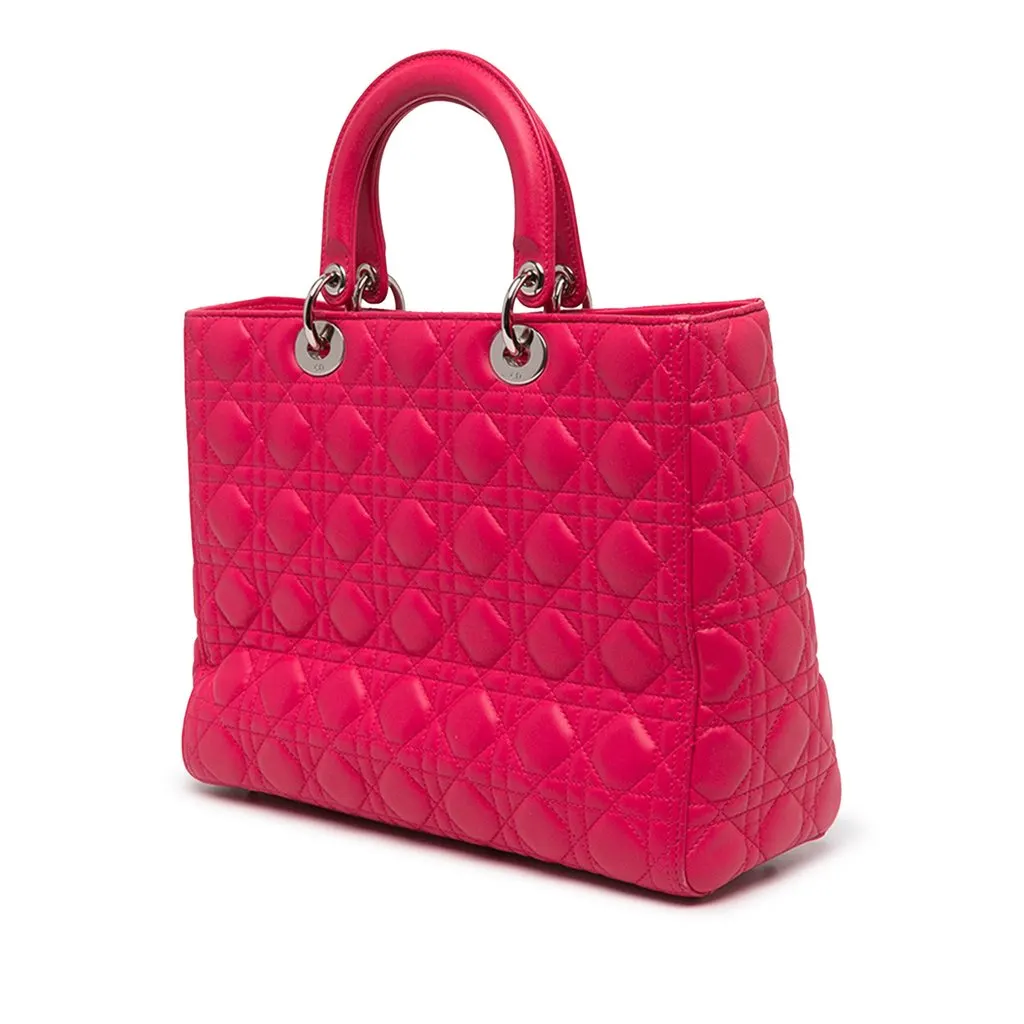 Dior Large Lambskin Cannage Lady Dior Pink Leather Very good - Back View
