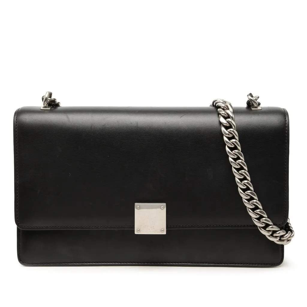 Celine Small Leather Case Chain Flap Black Leather Very good - Front View