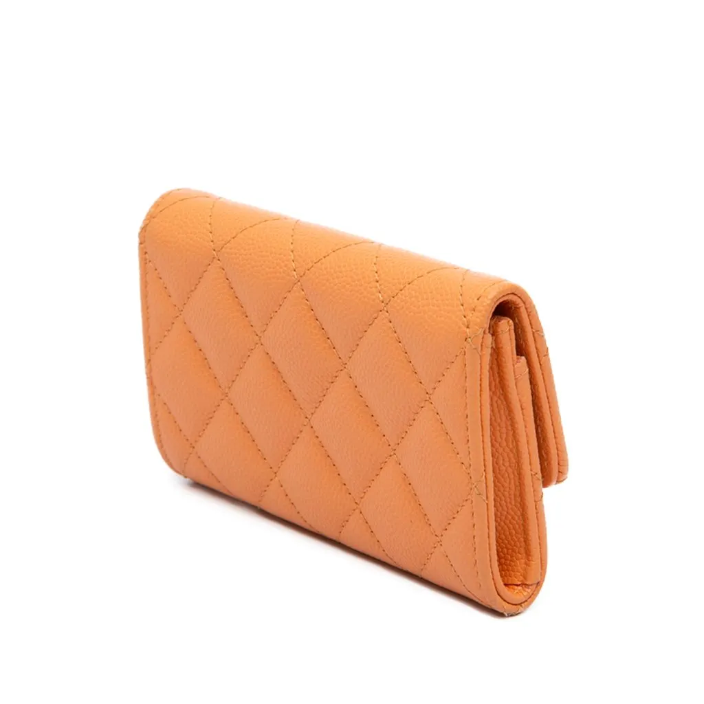 Chanel Quilted Caviar 19 Flap Card Holder Orange Leather Very good - Back View