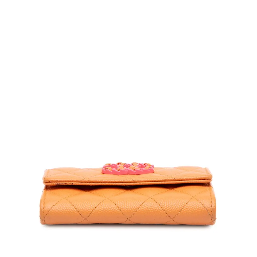 Chanel Quilted Caviar 19 Flap Card Holder Orange Leather Very good - Inside View