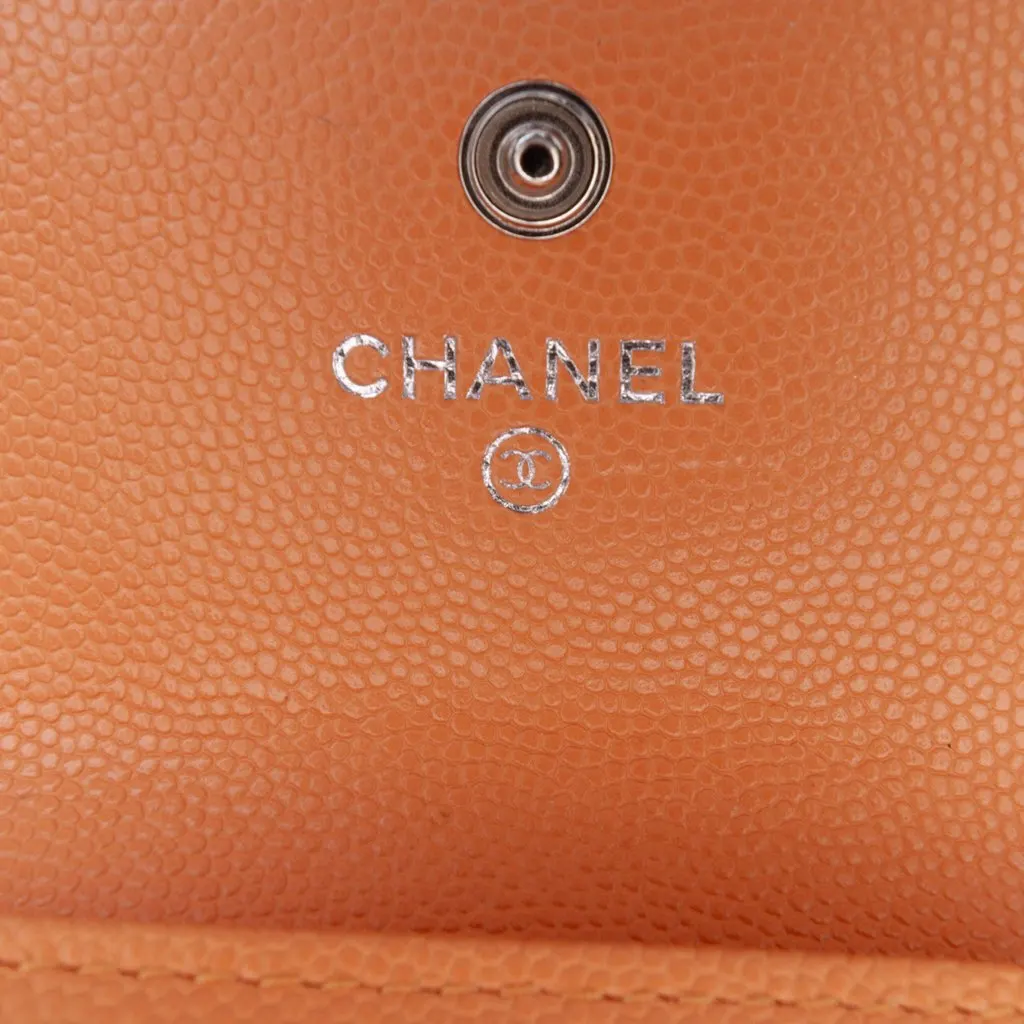 Chanel Quilted Caviar 19 Flap Card Holder Orange Leather Very good - Box View