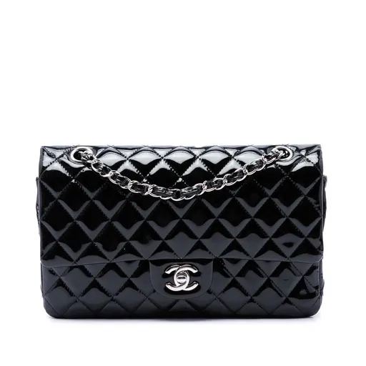 Chanel متوسطة كلاسيك جلد لامع مزدوجة بغطاء