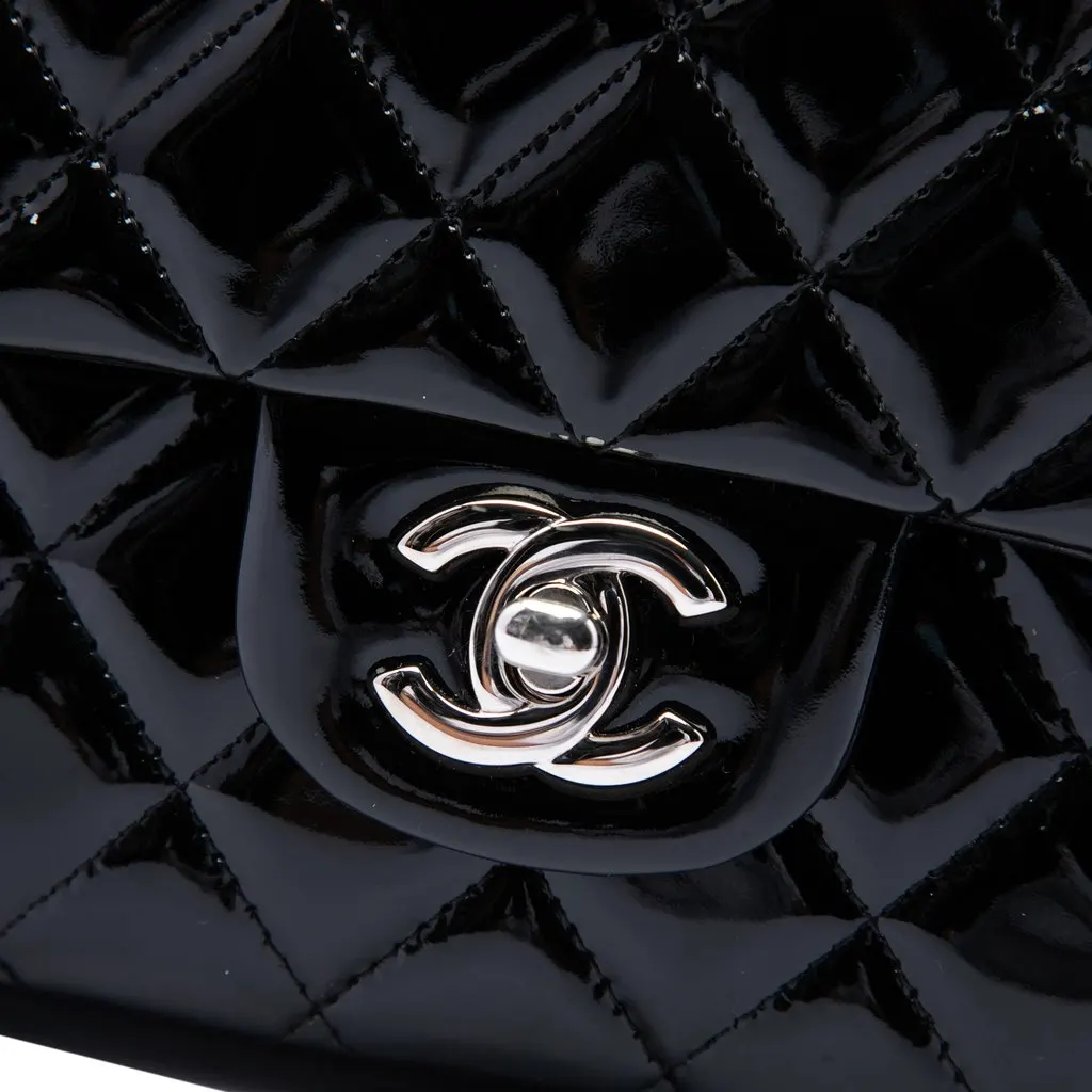 Chanel Medium Classic Patent Double Flap Black Leather Very good - Box View