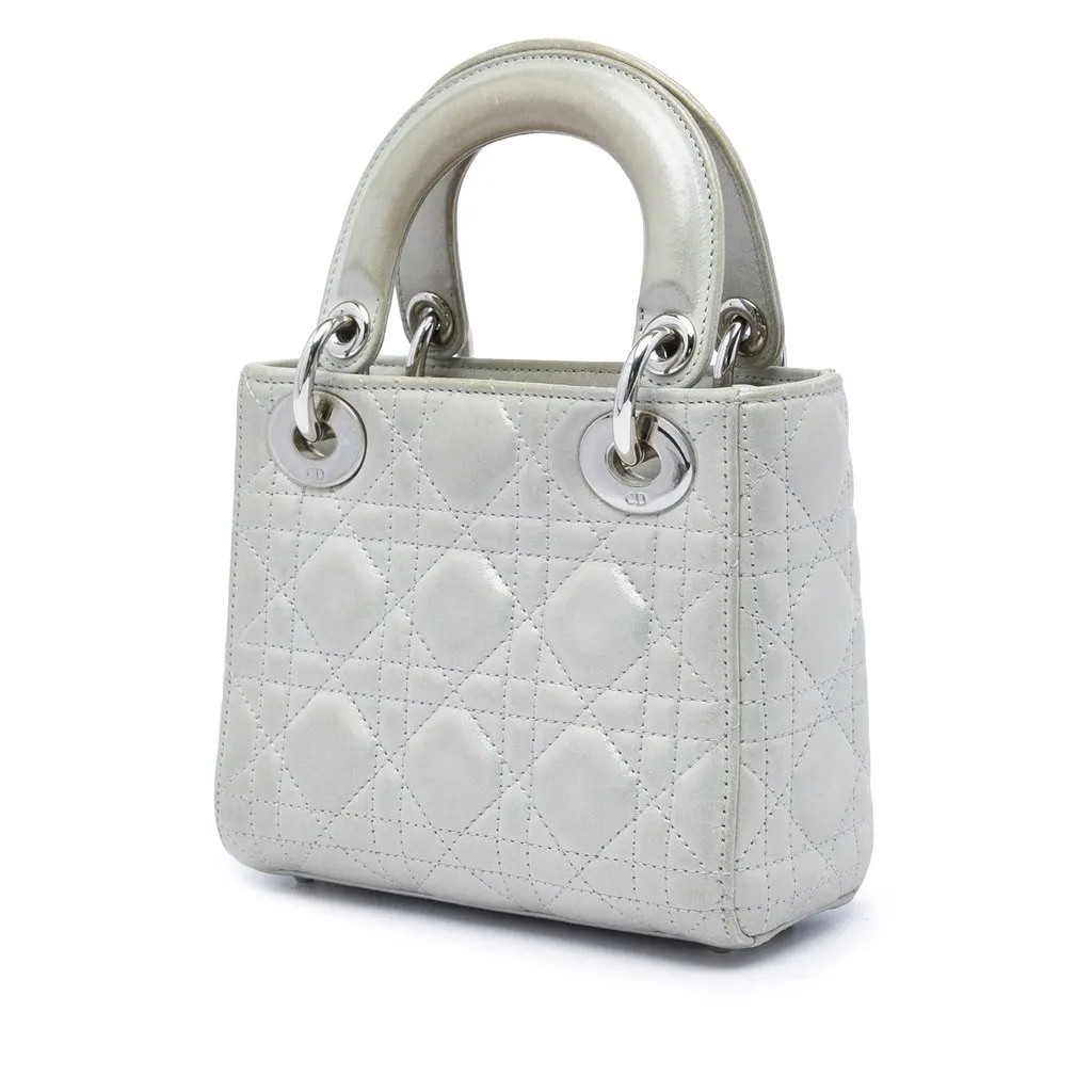 Dior Mini Iridescent Lambskin Cannage Lady Dior Silver Leather Very good - Back View