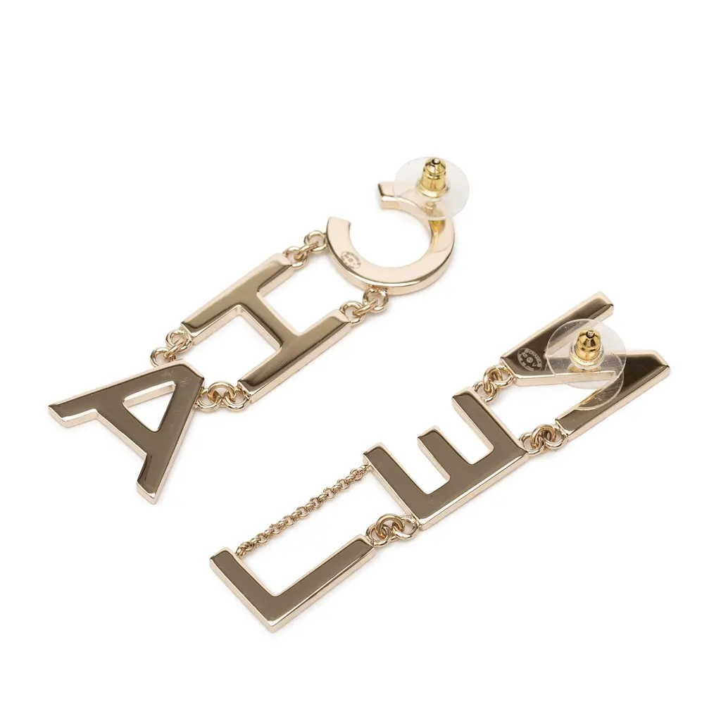 Chanel Gold Plated CHA NEL Drop Push Back Earrings Gold Metal Very good - Back View
