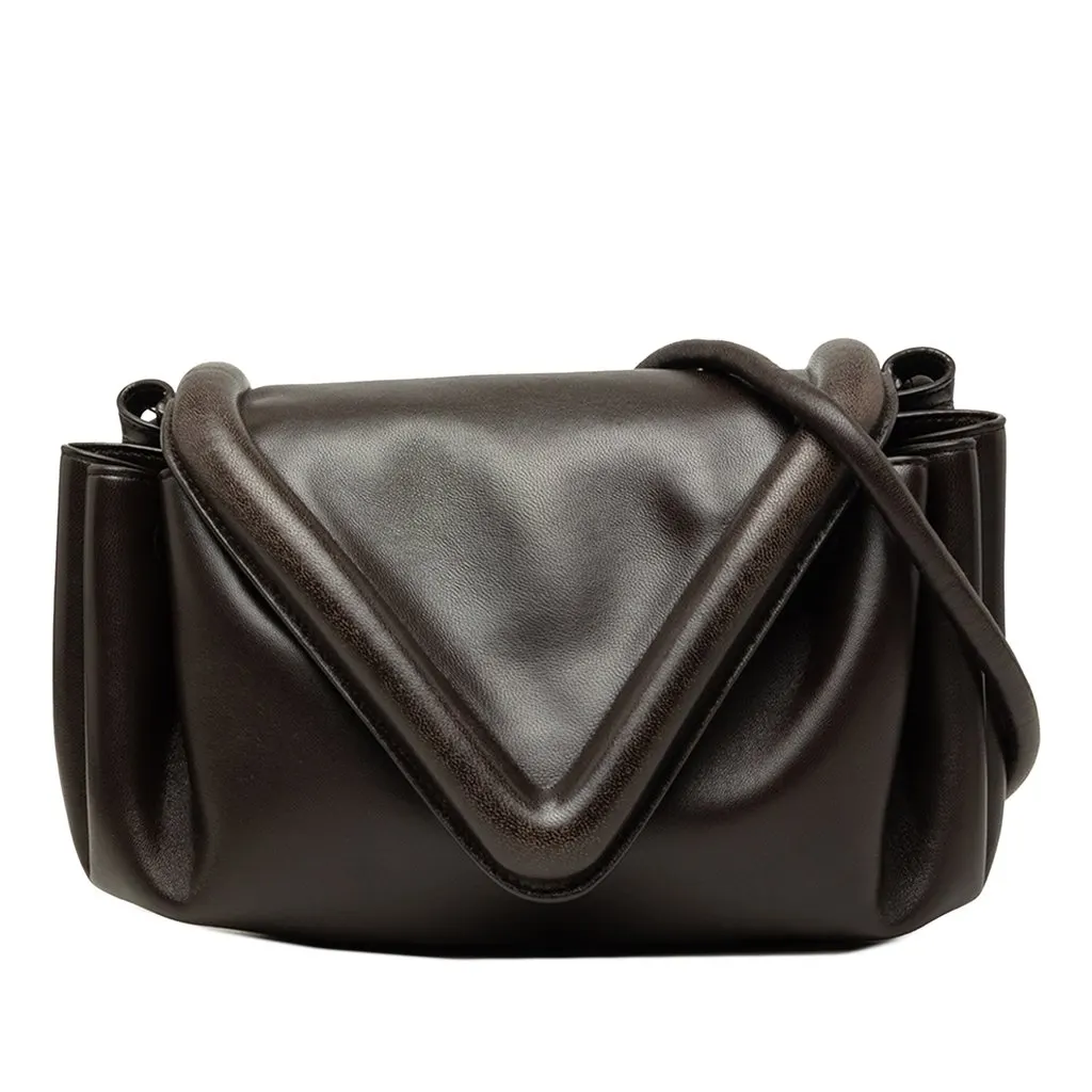 Bottega Veneta Small Lambskin Beak Crossbody Brown Leather Good - Front View