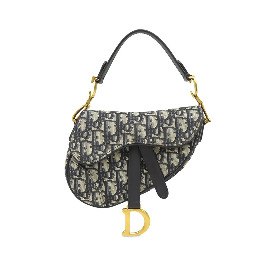 Dior Mini Oblique Canvas Saddle Bag Blue Canvas Very good - Front View
