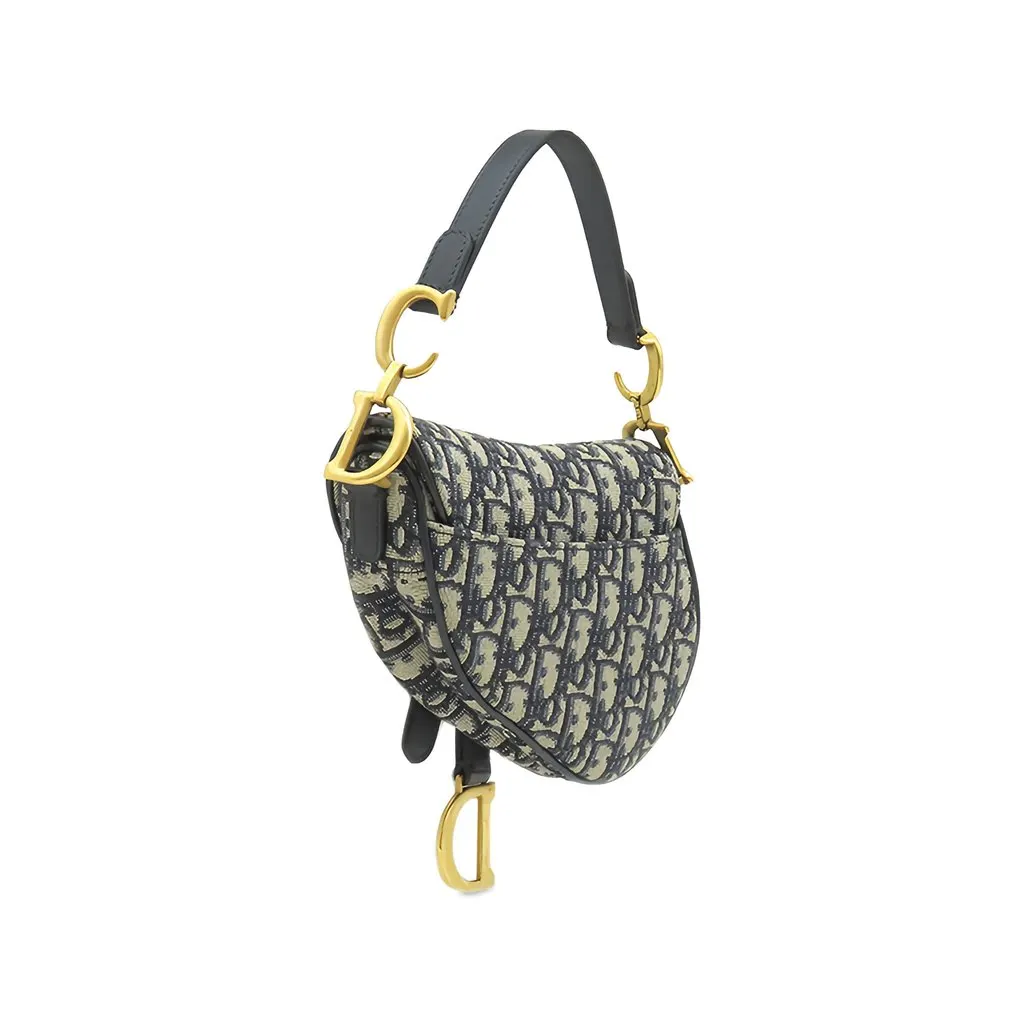 Dior Mini Oblique Canvas Saddle Bag Blue Canvas Very good - Back View